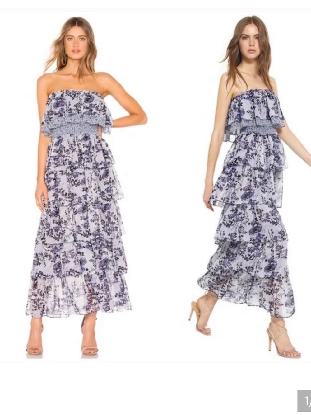 MISA LOS ANGELES Nadia Blue Floral Strapless Midi Dress size Medium